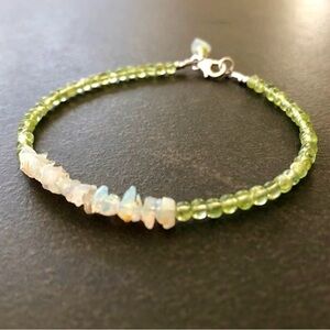 Green Peridot & Opal Bead Bracelet, Handmade, Prairie Ice Jewelry